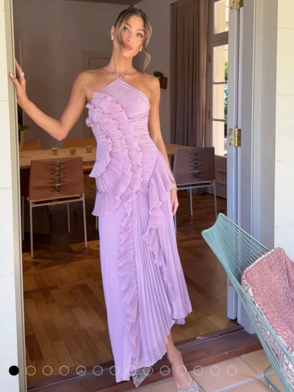 Lavender Ruffle Pleated Evening Dress